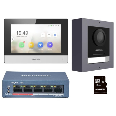 Hikvision DS-KIS602(B) - Súprava IP videotelefónu, bytový monitor + dverová stanica + switch + microSD