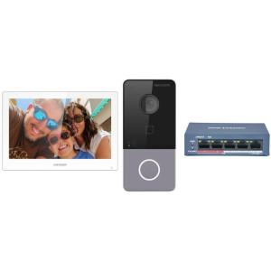Hikvision DS-KIS607-S - Súprava IP videotelefónu, dverová stanica + bytový monitor + switch