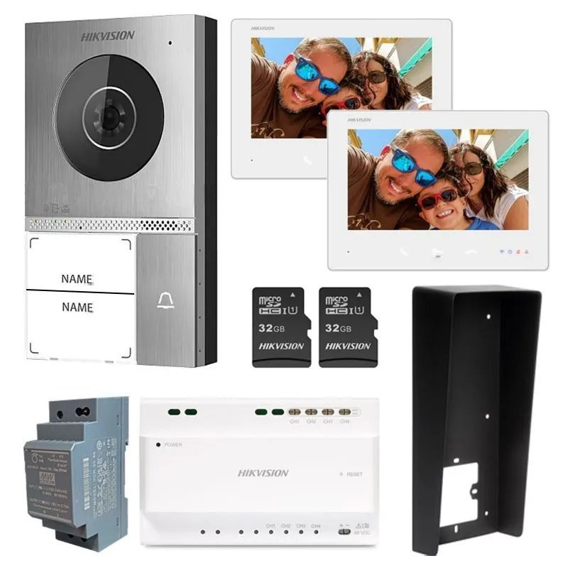 Hikvision DS-KIS705EY/2Monitors - Prednastavená súprava videotelefónu, 2-vodič HD, 2x bytový monitor+dverová stanica+zdroj