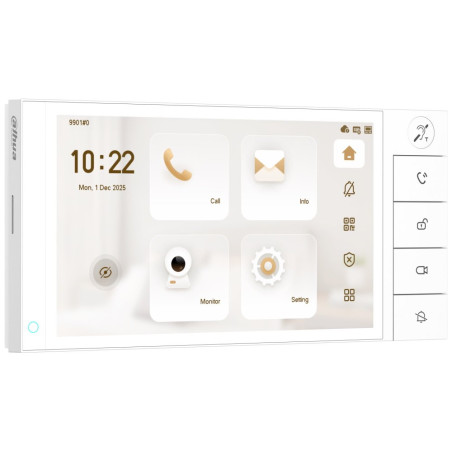 Dahua Bytový monitor IP/ touch 7" 1024x600/ Ethernet+WiFi/ PoE/ pamäť/ CZ menu/ povrchový/ biely/ induk. slučka